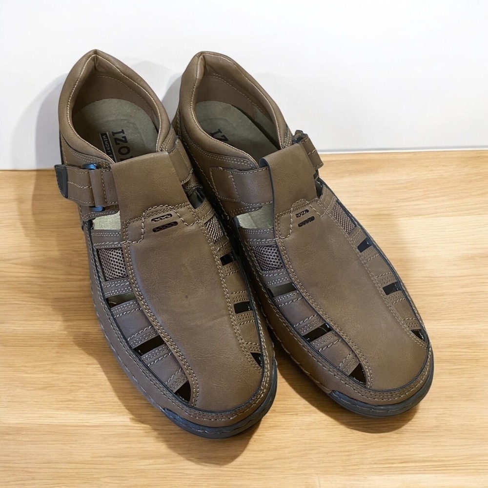 Izod Mens Memory Foam Buckle Shoes New (Brown, Size 12)